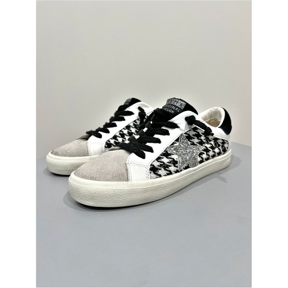 Vintage Havana Fear Houndstooth Star Sneakers Black White Silver Women 6.5